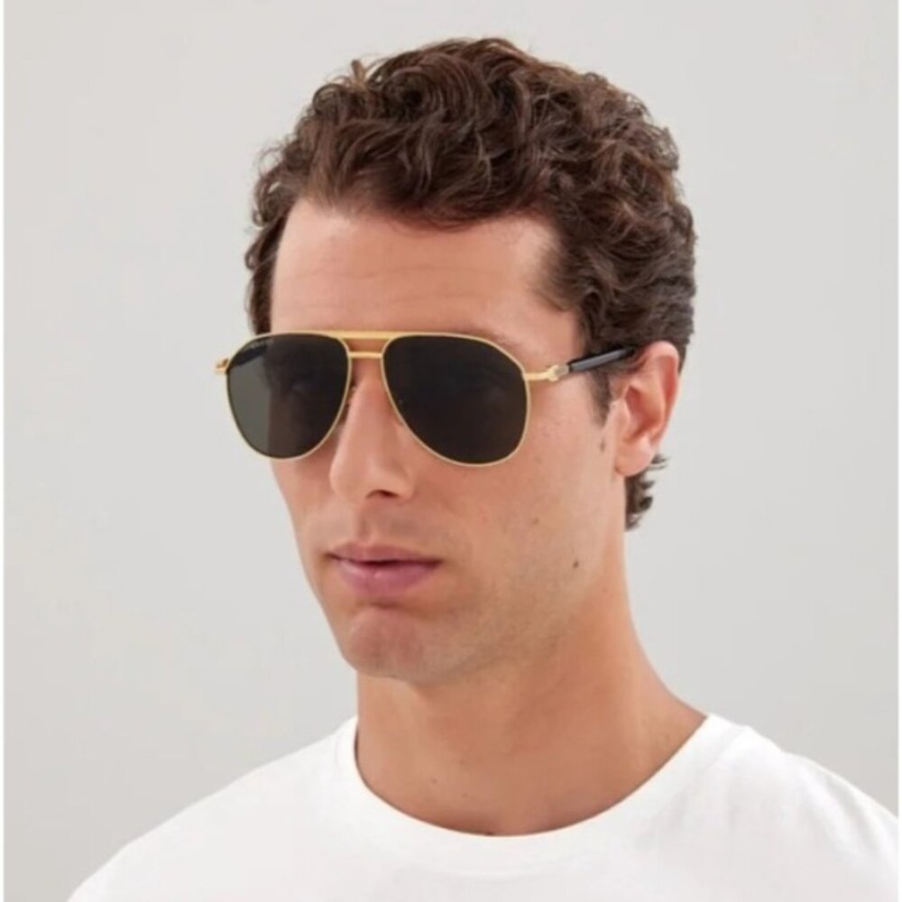 NEW GUCCI SUNGLASSES GG1220S 001 BLACK/GOLD UNISEX EYEWEAR - Picture 2 of 11